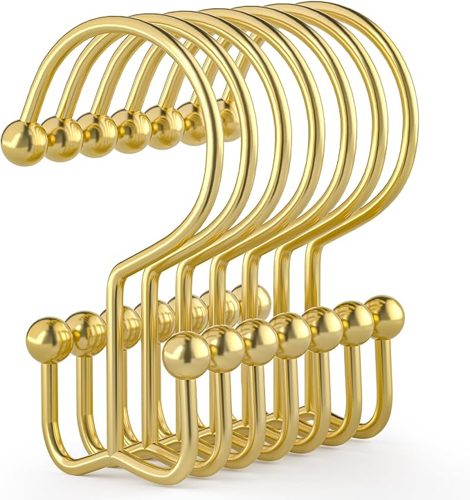 Shower Curtain Hooks, Durable Gold Shower Curtain Hooks, Double Glide Shower by Goowin