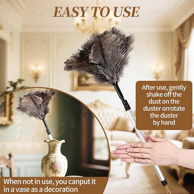 Extendable Ostrich Feather Duster up to 25-49 inches | Handheld - Image 4