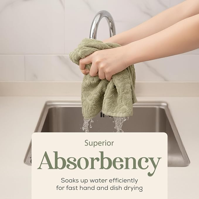 4 Pack Hand Towels, Cotton Sage Green and White Floral Kitchen Towel, Soft and - Image 7