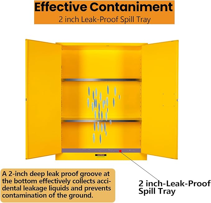 53" H x 47" D x 21" W Flammable Storage Cabinet, Galvanized Steel Safety Cabinets, Flammable Liquid Storage Fireproof Cabinet for Commercial, Industrial Use Yellow