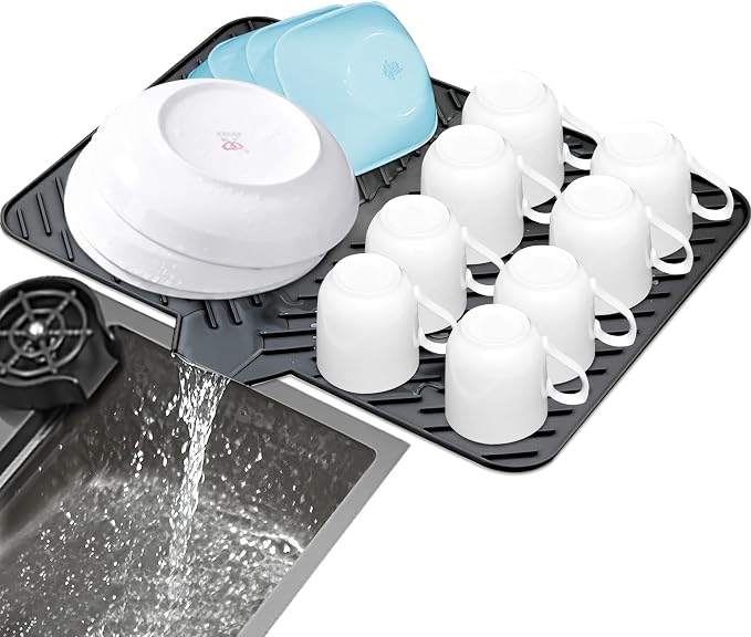 Silicone Dish Drying Mat with Built-in Drain Lip by Luxet