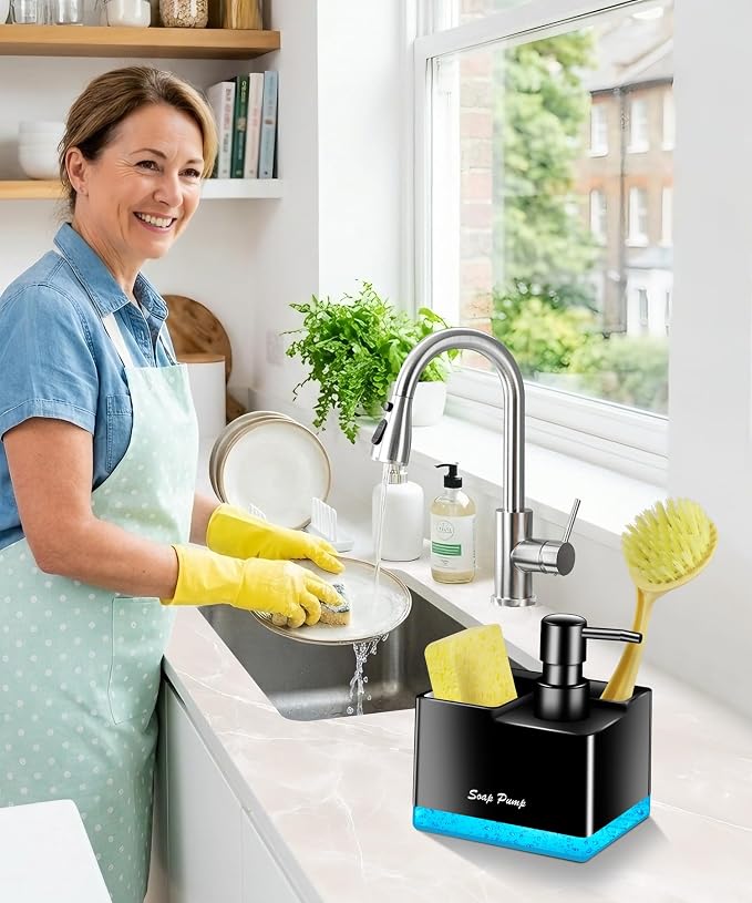 Dish Soap Dispenser with Sponge Holder, Small Hand Soap Dispenser with Sponge - Image 3