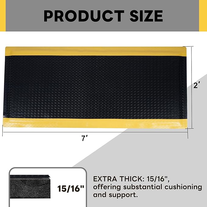 Nisorpa Anti Fatigue Mats Industrial 2' x 7' Ergonomic Standing Mat 15/16" Extra Thick Cushioned Shop Floor Mats Kitchen Mats Heavy Duty Commercial Diamond Plate Support for Leg & Back Pain
