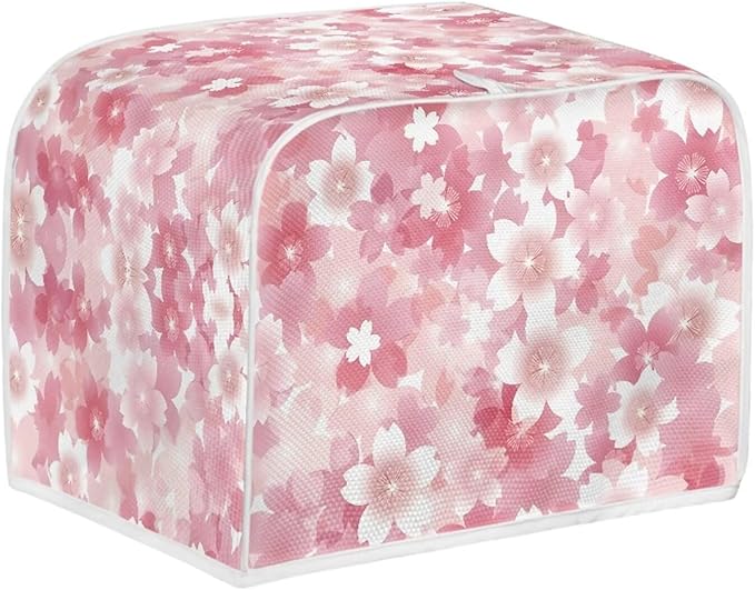 Pink Cherry Blossom Print 4 Slice Toaster Cover Foldable Kitchen Small Appliance Cover Dust and Fingerprint Protection,Machine Washable