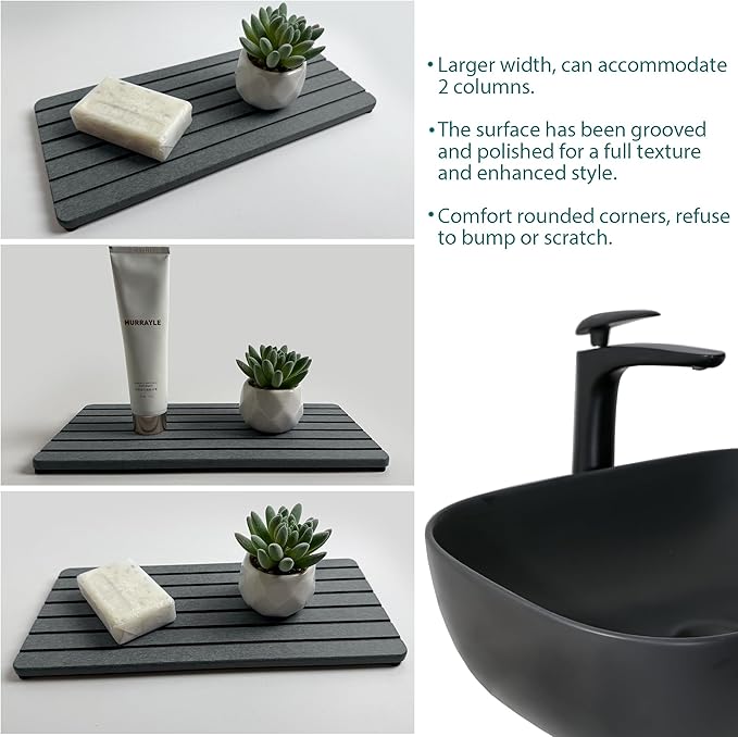 2 PCS Water Absorbent diatomite Coasters, 12" x 5.5" Water Absorbing Stone Tray for Sink, Stone Drying mat for Kitchen Counter, Stone soap Tray Used for Hand Soaps & toiletries & Plants