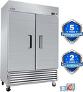54" Commercial Upright Freezer with 2 Solid Door, 46 Cu.Ft Stainless Steel Reach-in Freezer, -10℉ ~ 10℉, Fan Cooling Freezer with 6 Shelves for Restaurant Bar Garage, ETL and DOE Approved