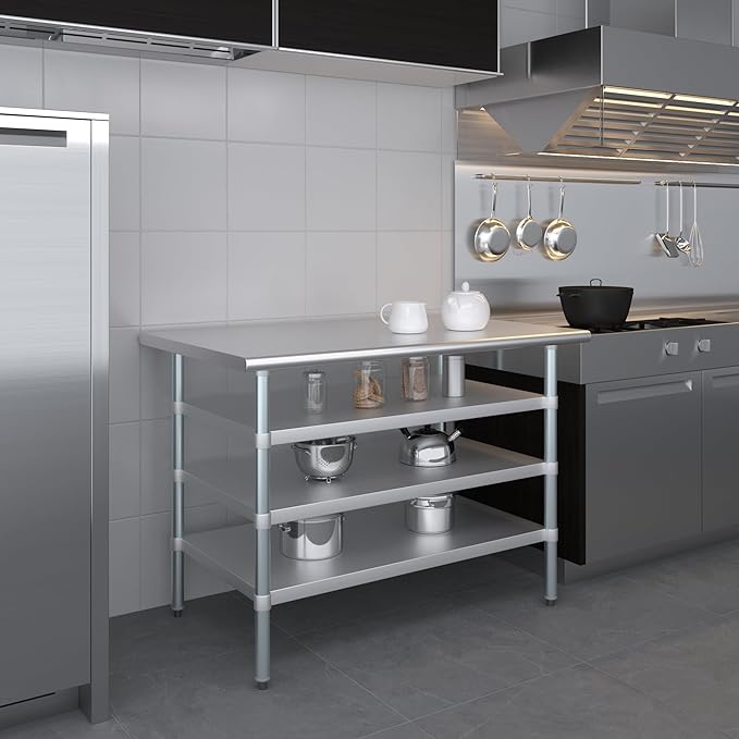 30 in. x 48 in. Stainless Steel Work Table with Three Bottom Shelves | NSF Kitchen Prep Table | Utitly Metal Table