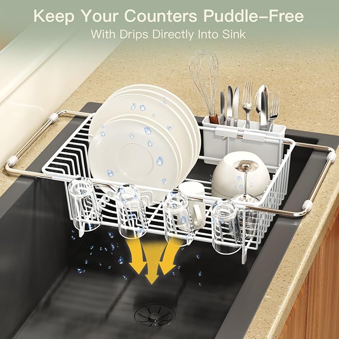 White Dish Drying Rack Over The Sink - Image 8