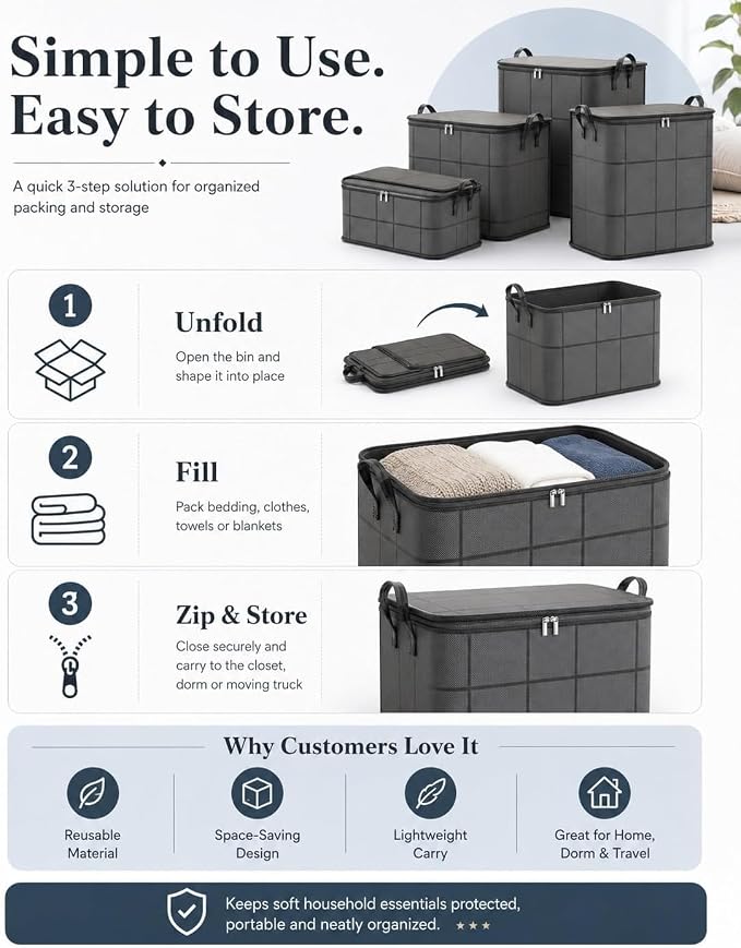 3 Pack 180L Spacious Moving Storage Bin, Portable Moving Storage Bags, Foldable - Image 6