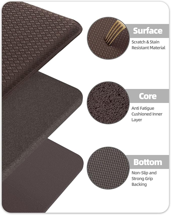 Color&Geometry Anti Fatigue Cushion Kitchen Mat for Floor -17"x79",Long,Easy Clean, Water & Oil Proof, Anti Slip, Foam Rubber Runner Rug for Front Sink Comfort Standing,Brown