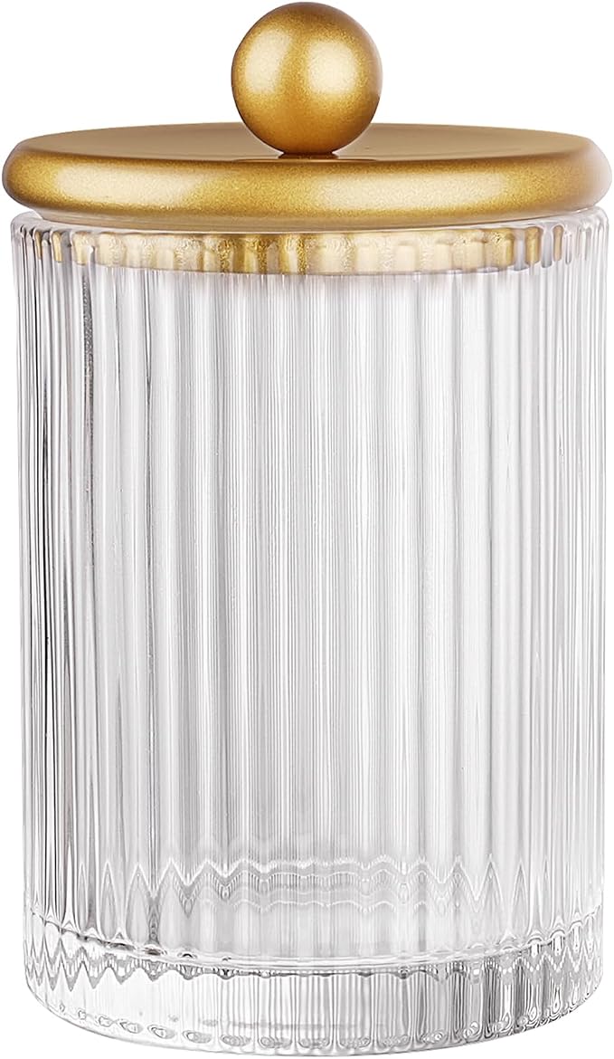 SheeChung 1 Pack Gold Ribbed Glass Qtip Holder - Image 8