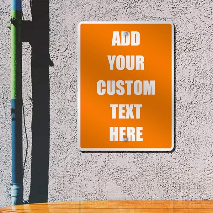 Aluminum Weatherproof Metal Sign Multiple Sizes Custom Personalized Text Here Orange White Warning Vertical Street 18x24Inches