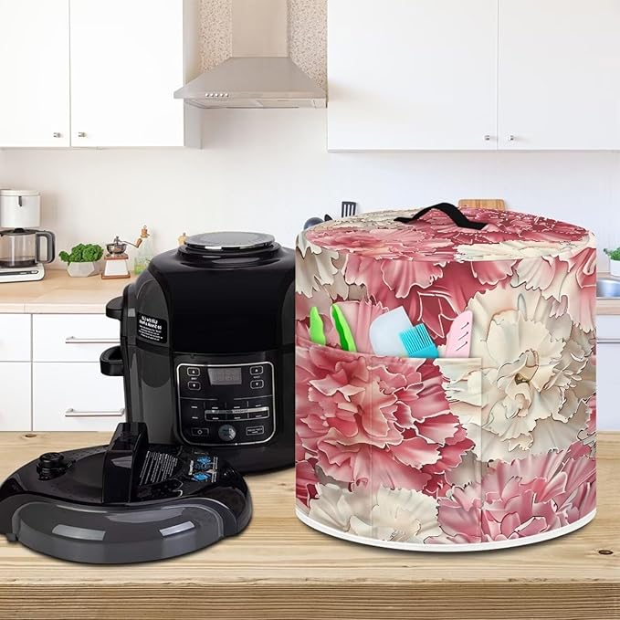 Pink Flower Dust Cover Instant Pot and Extra Accessories Dust Proof Easy to Clean Pressure Cooker Cover Electric Appliance Cover Air Fryer Accessories with Storage Pocket Size S