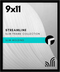 Americanflat 9x11 Picture Frame with Shatter-Resistant Glass - Streamline Collection - Thin Border Photo Frame for Tabletop and Wall Display - Hanging Hardware and Easel Stand Included - Black