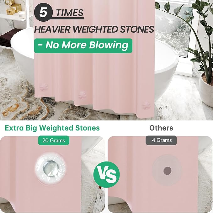 AmazerBath Light Pink Shower Curtain Plastic 72x72 Inches, Premium PEVA Shower - Image 2