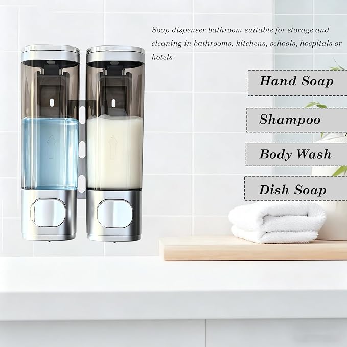 2-Chamber 10oz/300ML Silver Plastic Hand Wall Mounted Soap Dispensers | - Image 6