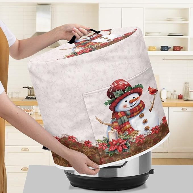 3 Quart Pressure Cooker Dust Cover with Top Handle and Storage Pocket Home Kitchen Decor Air Fryer Rice Cooker Stain-Resistant Cover Christmas Cute Snowman Print