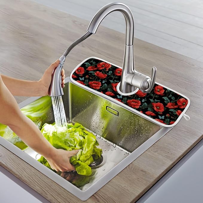 Japanese Purple Red Poppy Poppy Butterfly Leaf Sink Mat - Image 9