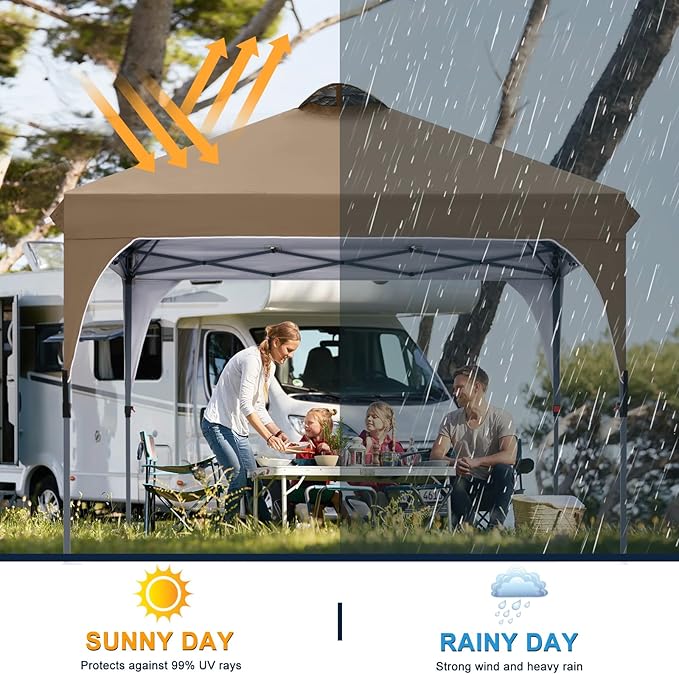 COOSHADE Pop Up Canopy Tent, 10x10 Easy Setup Instant Canopy Sun Shelter Beach Tent, Portable Sports, Khaki