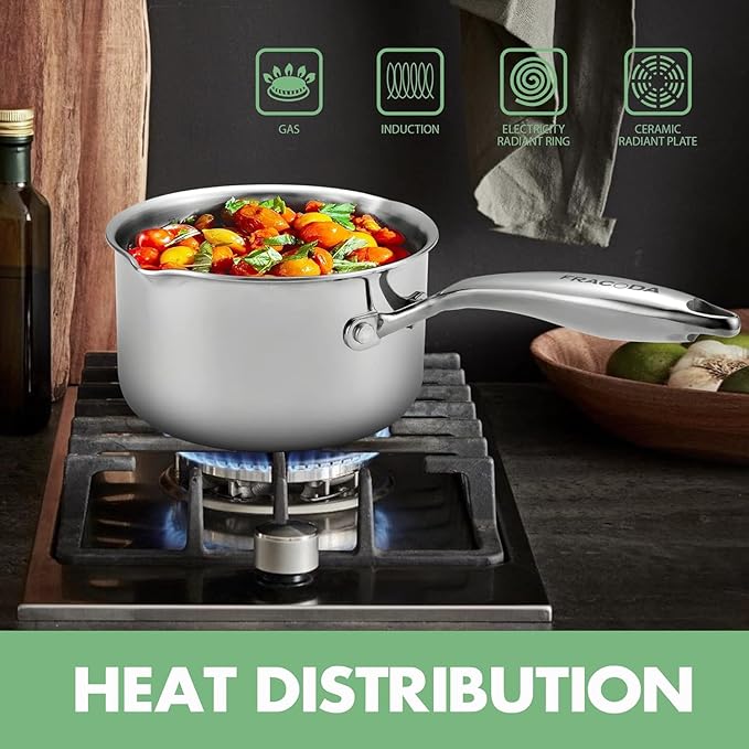 Tri-Ply Stainless Steel Sauce Pan with Steamer Basket & Strainer Glass Lid–Multi- Function Pot 2 QT- Modern Sleek Design–Safe,Chemical-Free & Stylish Cookware–Upgrade Your Kitchen with Healthy Cooking