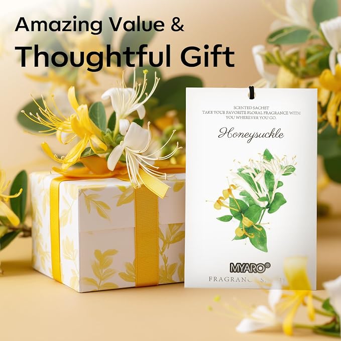 MYARO 12 Pack Honeysuckle Scented Sachets, Closet Deodorizer Car Freshener - Image 4