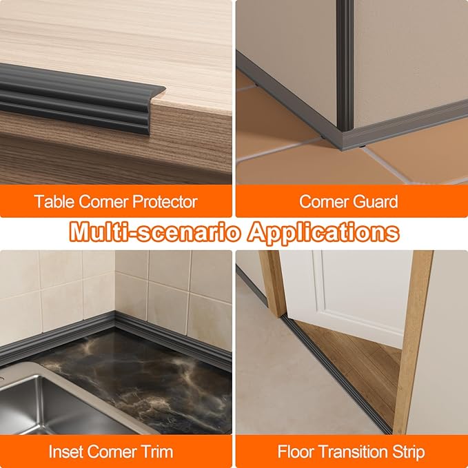Wall Corner Protector, Peel and Stick Molding Trim Inside & Outside Corner, Self Adhesive Flexible Moulding Caulk Strip for Wall Edge, 1.6'' W x10' L, Black