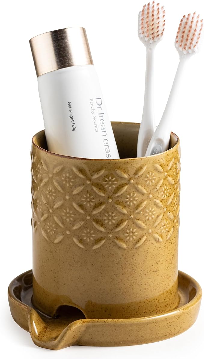 Zoeeker Toothbrush Holder with Drainage, Ceramic Toothbrush Holders Set | by LAUCHUH