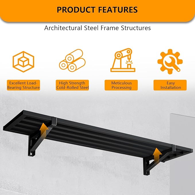4 Pack 1.5x4ft Garage Shelving Wall Mounted, 792lbs Load Capacity, Adjustable PowerTool Organizer, Heavy Duty Storage Rack, Ideal for Warehouse, Garage, Black
