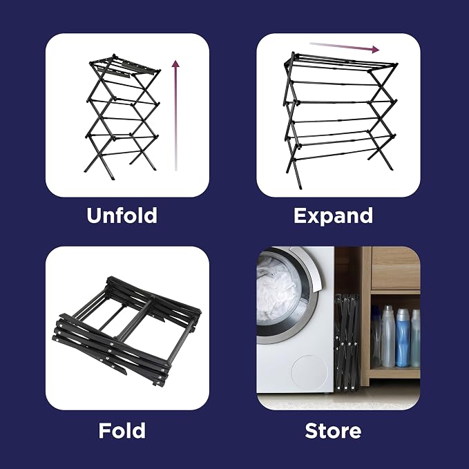 BLACK+DECKER Space Saving 3-Tier Expandable Clothes Drying Rack, Foldable - Image 8