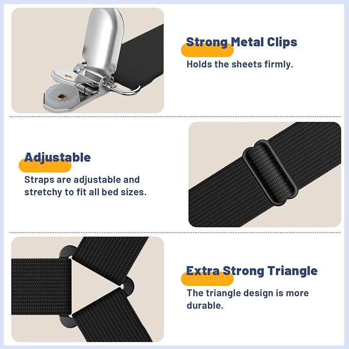Adjustable Bed Sheet Straps, Elastic Fasteners - Image 3