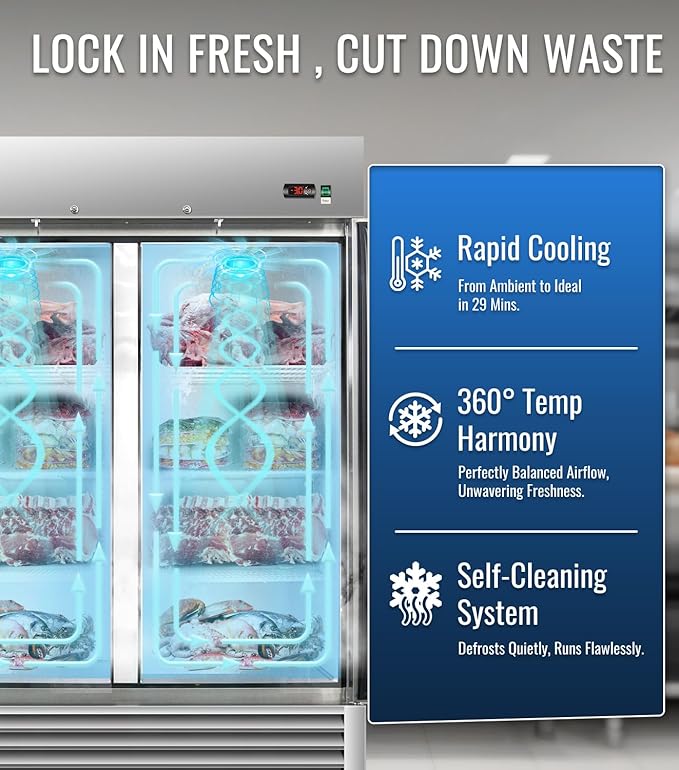 54" W Commercial Freezer, ETL Certified 49.6 Cu.ft Stainless Steel Reach-in Upright Freezer,Auto Defrost,Digital Temperature Control (-10°F to 10°F) Used to Restaurant,Bar,Shop