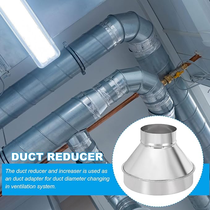 PATIKIL 8 Inch to 4 Inch Round Duct Reducer Increaser Connector, Galvanized Steel Air Duct Adapter Pipe Fitting for Bathroom Kitchen Inline Ventilation Systems, Silver Tone