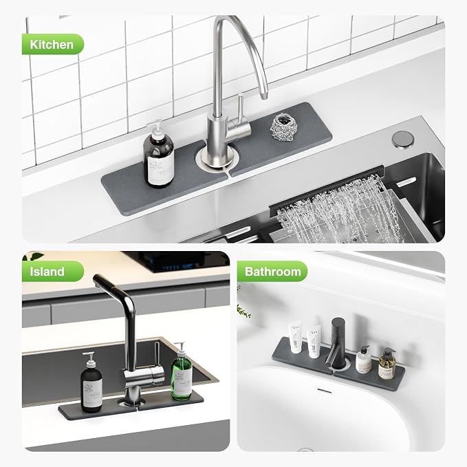 Premium Stone Faucet Mat for Kitchen Sink, 15.8" x 4" Dark Gray | Quick Drying - Image 8