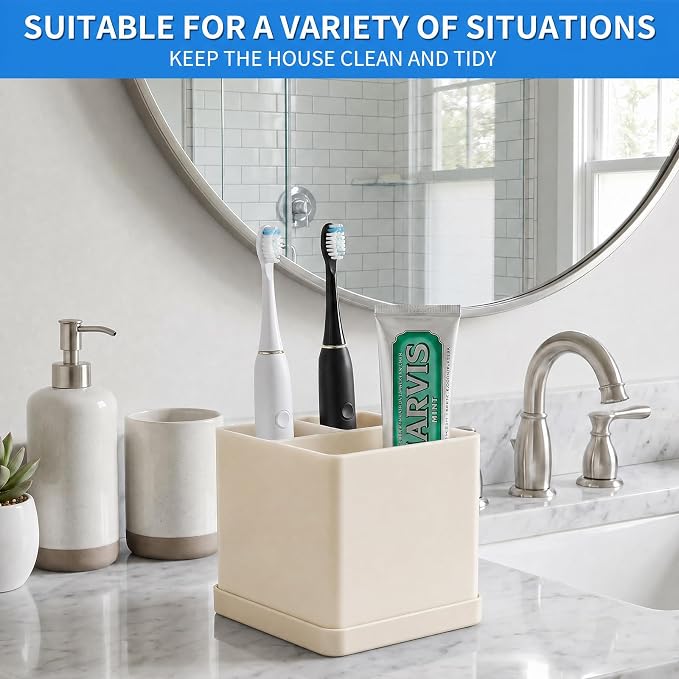 Silicone Toothbrush Holders for Bathrooms Beige, 3-Slot Electric Toothbrush - Image 7