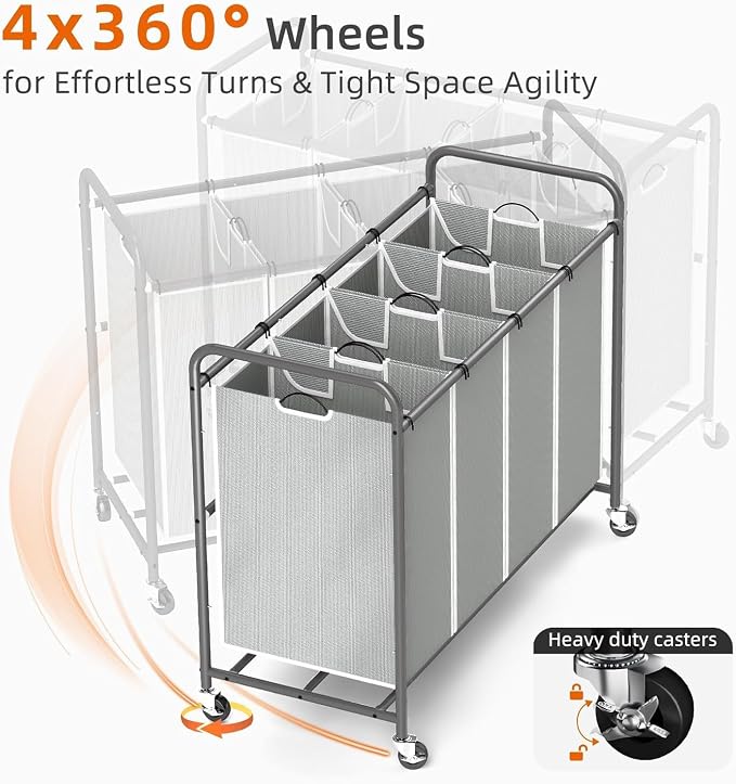 ROMOON Laundry Hamper Sorter Cart, 4-Section Organizer - Image 6
