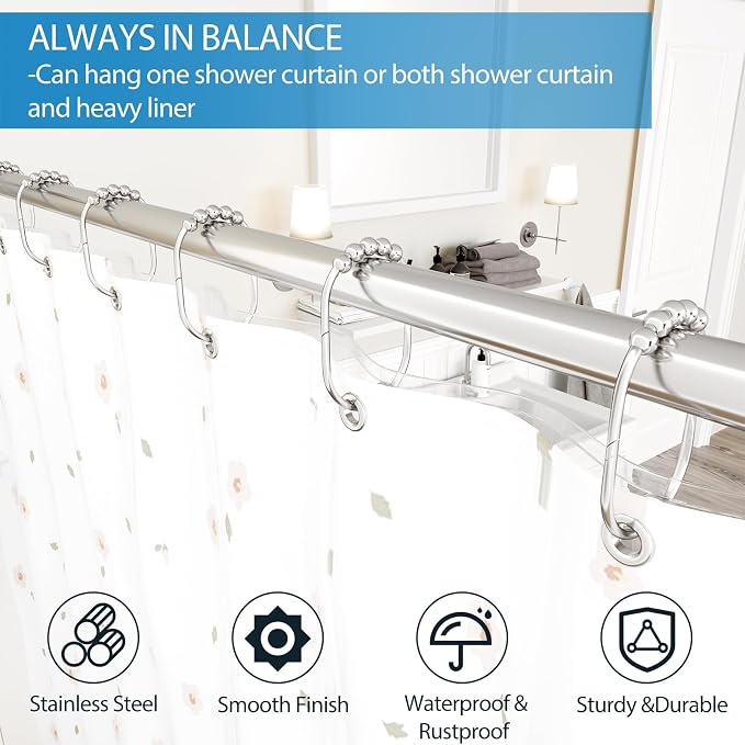 MENGJINGO 12PCS Wide Shower Curtain Hooks Rings, Rust Proof Stainless Steel | - Image 2