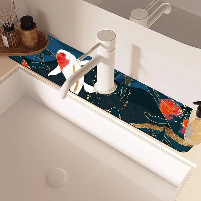 Oriental Japanese Koi Fish Sink Faucet Absorbing Mat Sink Splash Guard Faucet - Image 2