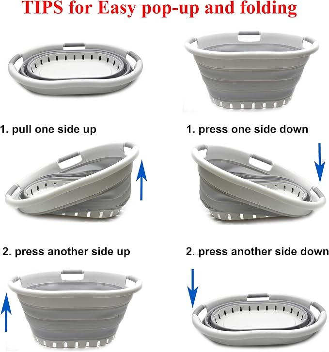 SAMMART 36L Collapsible 3 Handled Plastic Laundry Basket-Foldable Pop Up - Image 7