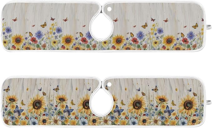 Watercolor Cornflower Butterfly Sunflower Sink Mat by Tatenale