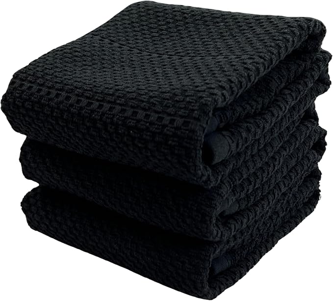 Black Kitchen Hand Dish Towels, 100% Cotton by SerafinaHome