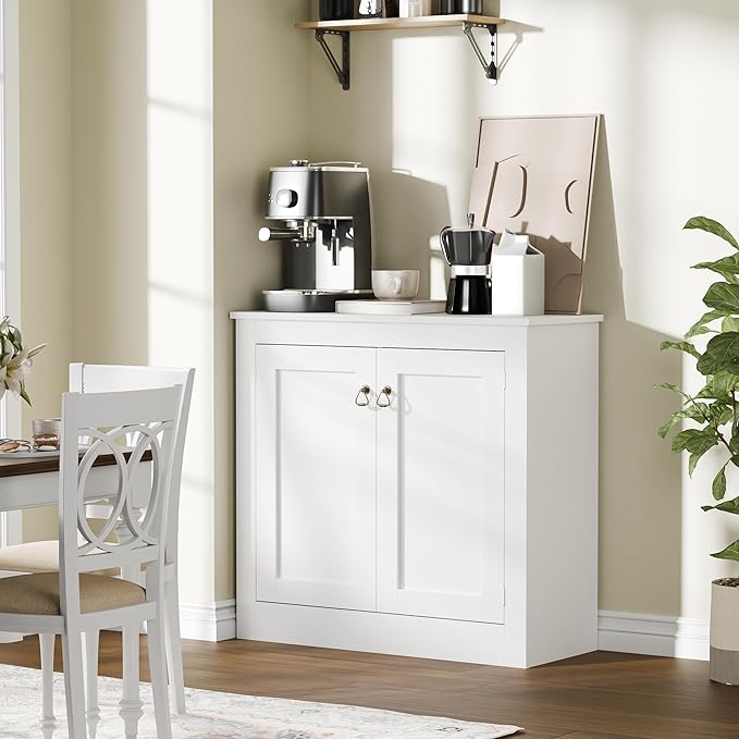 Cozy Castle Buffet Cabinet with Storage - Kitchen Storage Cabinet Wood Console Table Coffee Bar Accent Cabinets for Living Room Dining Room Entryway White 31.5" W