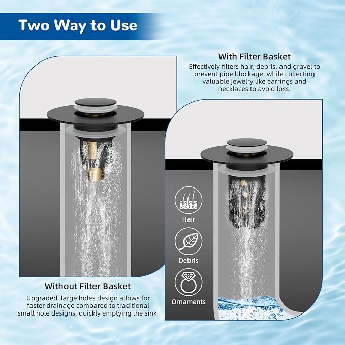 Hibbent 3 PCS Upgraded 3 in 1 Bathroom Sink Drain Strainer, Pop Up Stopper | - Image 3