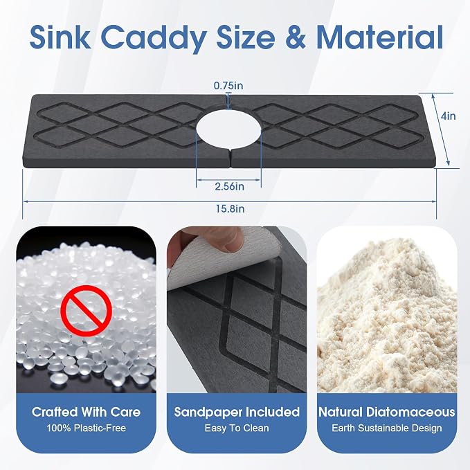 Faucet Mat for Kitchen Sink, Diatomite Stone Sink Tray, Faucet Splash Guard - Image 3