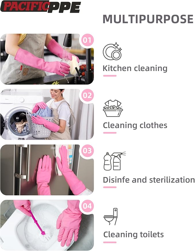 PACIFIC PPE Reusable Natural Latex Dishwashing Cleaning Gloves, 2 Pairs | - Image 5