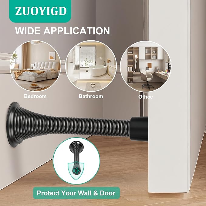 12 Pack Black Spring Door Stops, 3-1/4" Heavy Duty Wall Mount Door Stoppers - Image 3