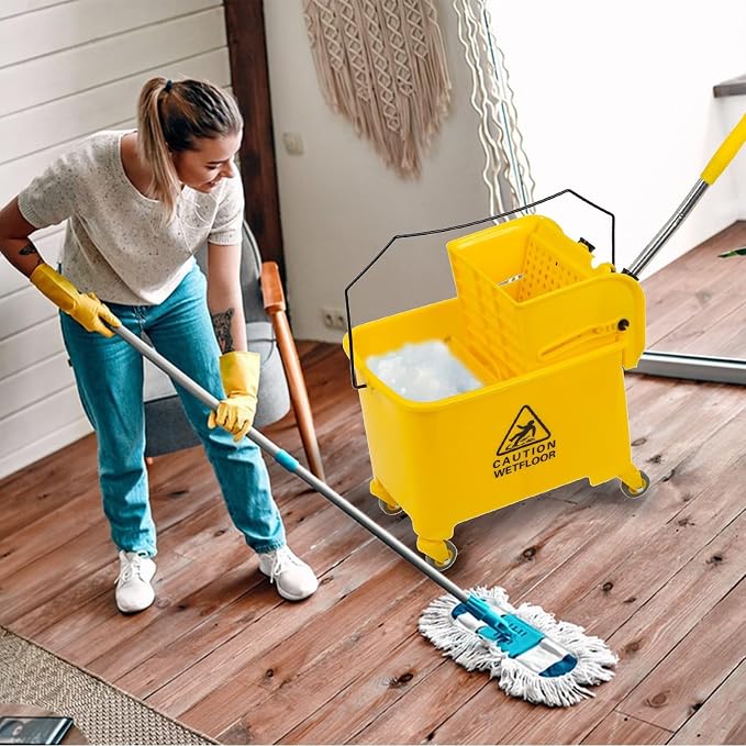 Commercial Mop Bucket with Wheels 20L Gallon, Side Press Wringer Combo Mop - Image 8