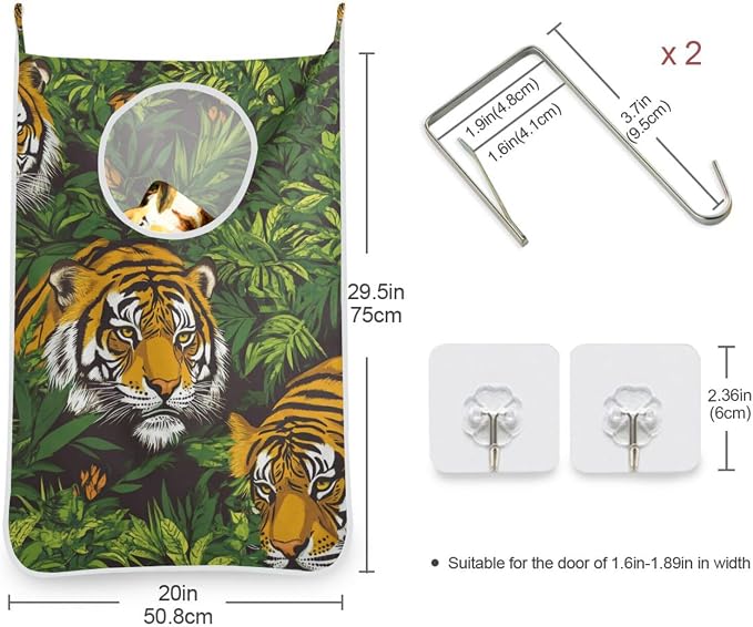 Hanging Laundry Hamper with Stainless Steel Hooks, Oxford Fabric Printing Door - Image 3