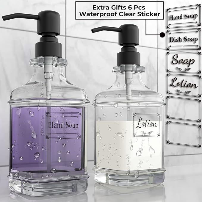 2 Pack Soap Dispenser, 18 Oz Antique Design Thick Glass Hand Dispensers; - Image 3