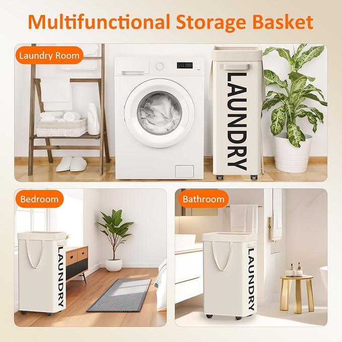 Optish 90L Laundry Basket with Wheels, Rolling Hamper with Removable Bag - Image 7