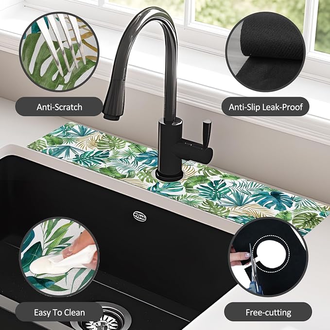 24" X 5.5" Kitchen Sink Splash Guard Faucet Mat Leaf Super Absorbent Fast - Image 4